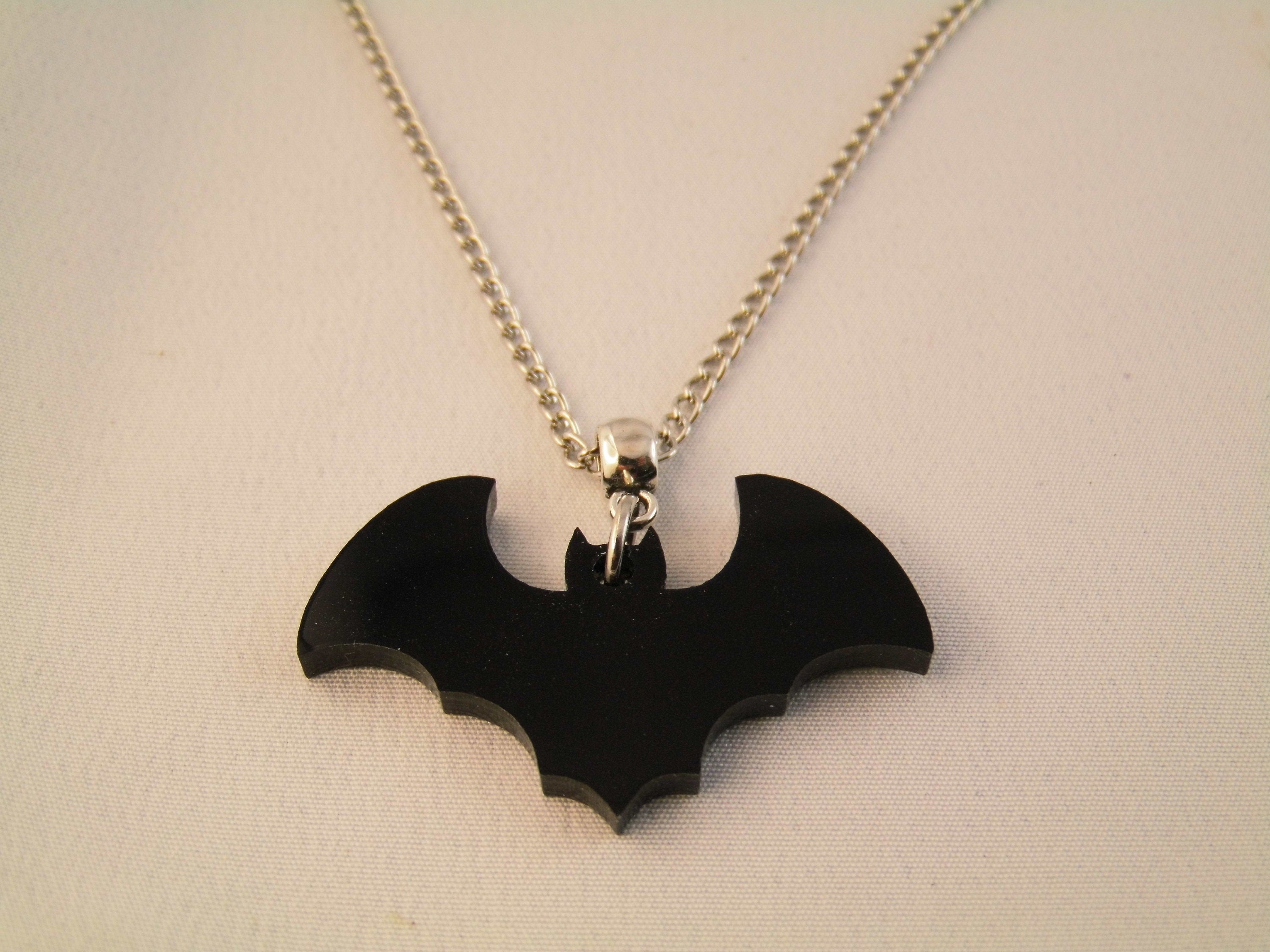 925er Echt Silber Kette mit Fledermaus Anhänger schwarz Acryl